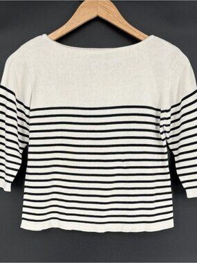 Vintage Clio Womens Silk Blend Striped Cropped Sweater S Black White Half Sleeve